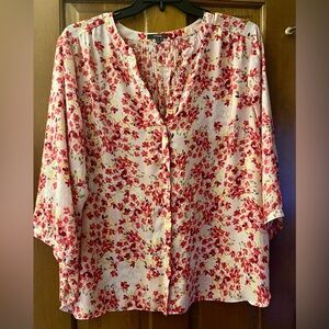 NYDJ Floral Button-Up Top - Red and White
